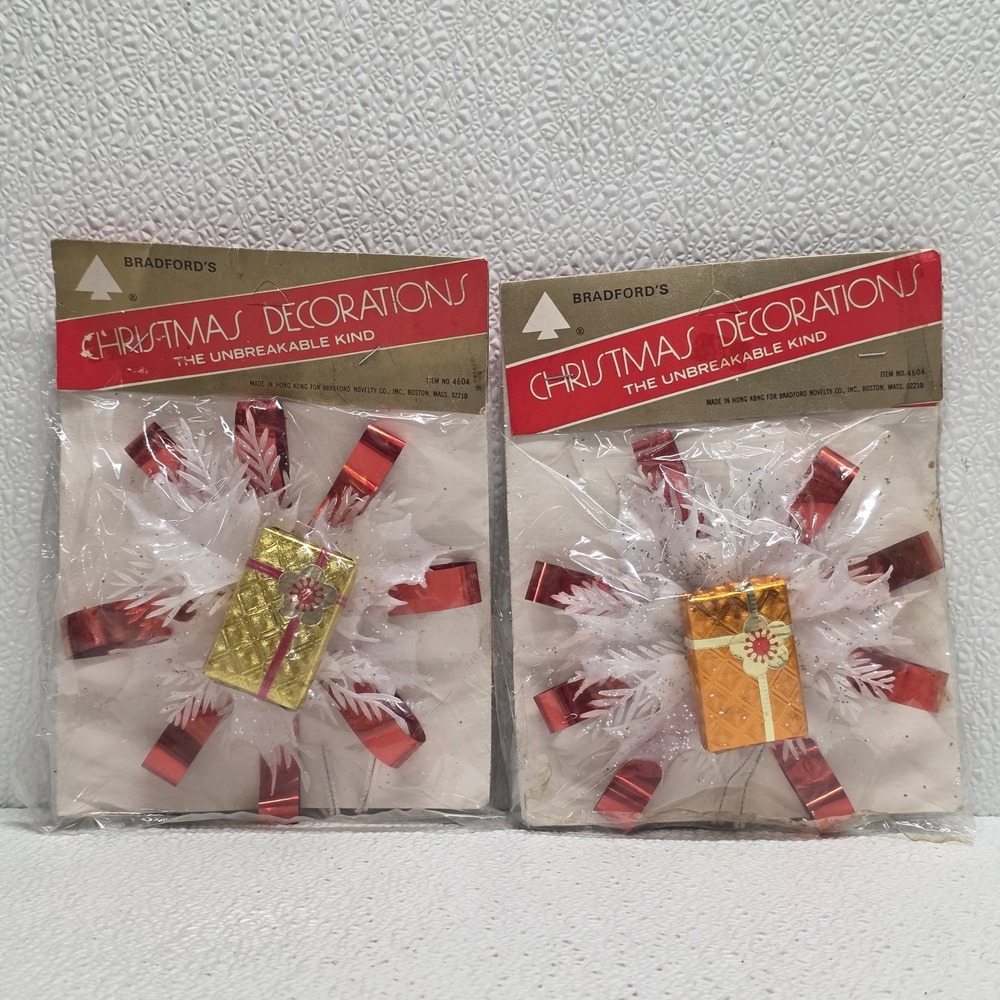 Bradfords Vintage Christmas Decorations Present Snowflake Bows - New Old Stock